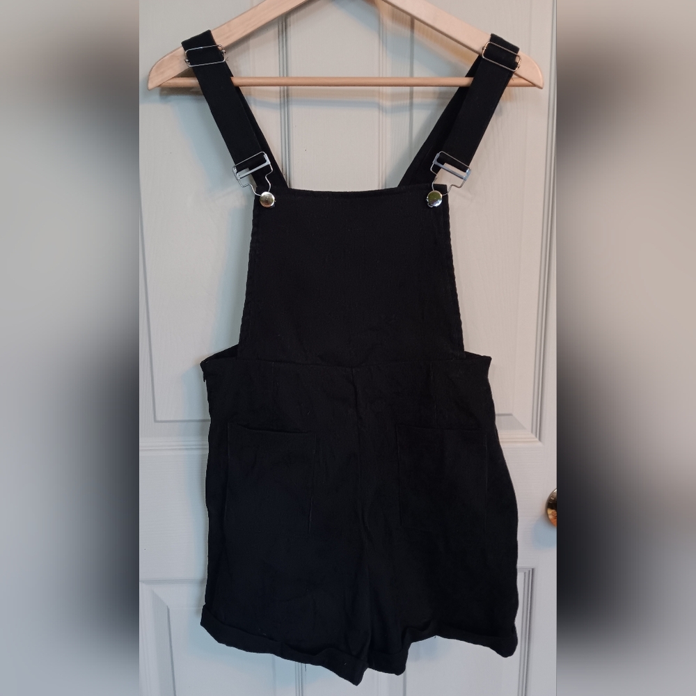 Shein Women's Ribbed Bib Overall Shorts - Black  - Size Small